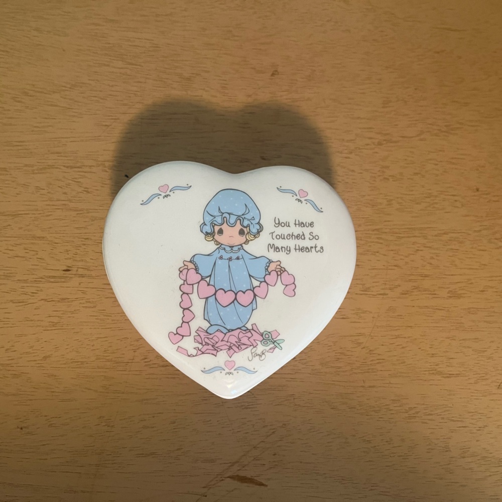 Heart-Shaped Trinket Box with Blue and Pink Design